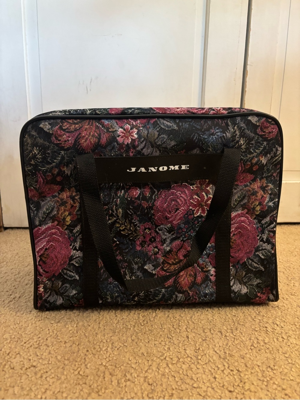 Floral Tapestry Sewing Machine Bag - Black with Pink Floral